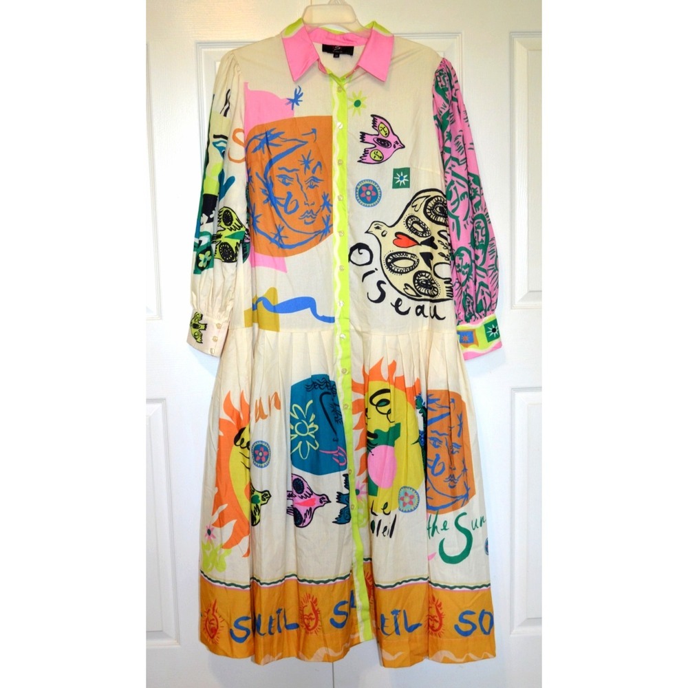 ESY Studio EY Dress Womens 1X African Print Long Sleeve Maxi Long Button Front